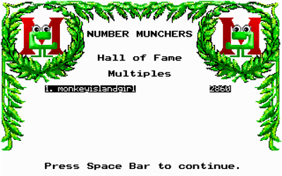 Number Munchers - Screenshot - High Scores Image