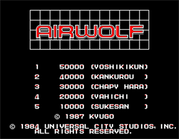 Airwolf - Screenshot - High Scores Image