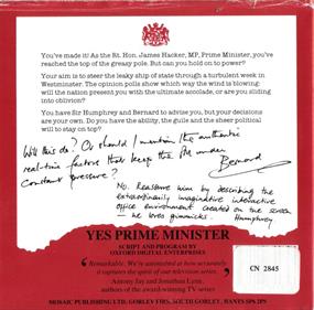 Yes Prime Minister: The Computer Game - Box - Back Image