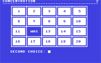 Concentration (Commodore Educational Software) - Screenshot - Gameplay Image