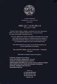 Miecze Valdgira II: Wladca Gor - Box - Back Image