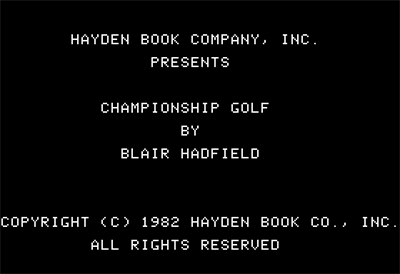 Championship Golf - Screenshot - Game Title Image