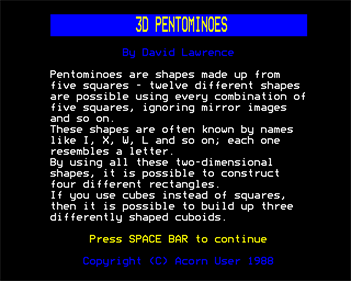 3D Pentominoes - Screenshot - Game Title Image