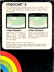 Videocart-3: Video Blackjack - Box - Back Image