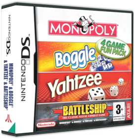 4 Game Fun Pack Monopoly/Boggle/Yahtzee/Battleship - Box - 3D Image
