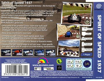 Spirit of Speed 1937 - Box - Back Image