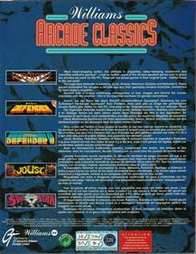 Williams Arcade Classics - Box - Back Image