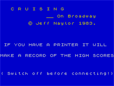 Cruising on Broadway  - Screenshot - Game Title Image