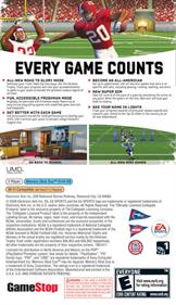 NCAA Football 10 - Box - Back Image