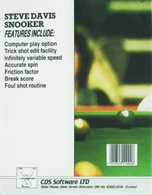Steve Davis Snooker - Box - Back Image