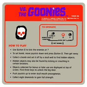 Vs. The Goonies - Arcade - Controls Information Image