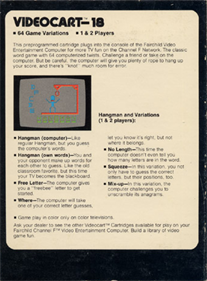 Videocart-18: Hangman - Box - Back Image