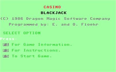 Casino Blackjack (Dragon Magic Software) - Screenshot - Game Select Image