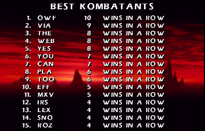 Mortal Kombat 4 - Screenshot - High Scores Image