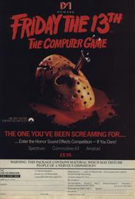 Friday the 13th: The Computer Game - Advertisement Flyer - Front Image