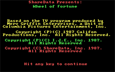 Wheel of Fortune (1987) - Screenshot - Game Title Image