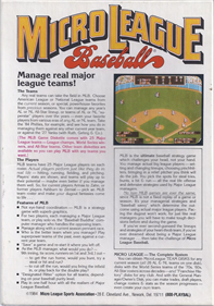 MicroLeague Baseball - Box - Back Image