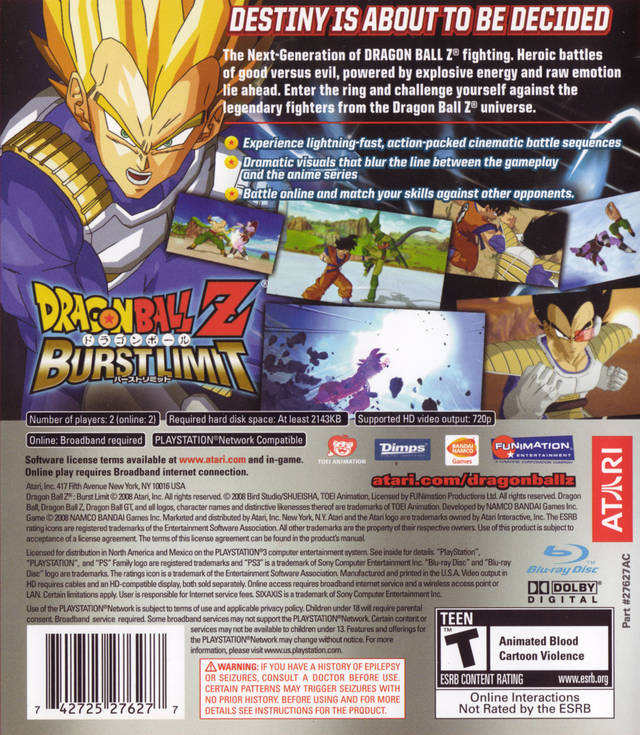 Dragon Ball Z Burst Limit (PS3, 2008) PlayStation 3 Video Game Disc & Case