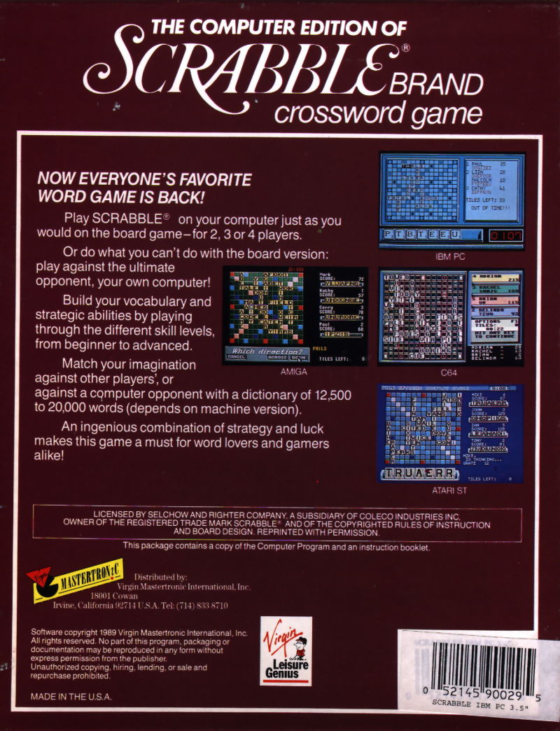 The Computer Edition Of Scrabble Brand Crossword Game Details 