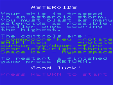 VIC Asteroids - Screenshot - Game Title Image