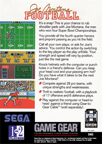 Joe Montana Football - Box - Back Image