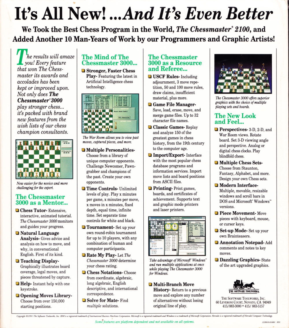 ChessMaster 3000 gameplay (PC Game, 1991) 
