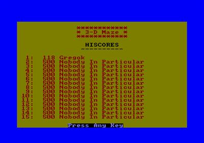 3-D Maze (Nigel Sharp) - Screenshot - High Scores Image