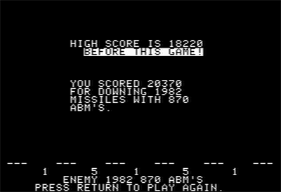 ABM: Anti-Ballistic Missile Game - Screenshot - High Scores Image