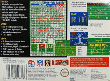 Madden NFL 95 - Box - Back Image