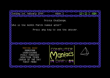 Computer Maniacs 1989 Diary