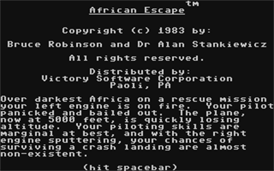African Escape (Victory Software) - Screenshot - Game Title Image