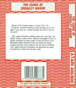 The Curse of Crowley Manor - Box - Back Image