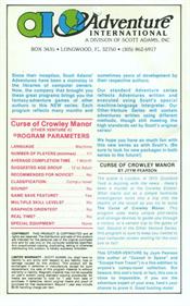 The Curse of Crowley Manor - Box - Back Image