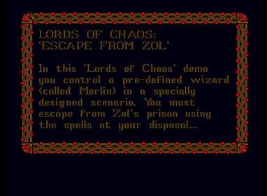 Lords of Chaos Escape From Zol - Screenshot - Game Title Image