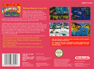 Donkey Kong Country 3: Dixie Kong's Double Trouble! - Box - Back - Reconstructed Image