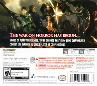 Resident Evil: The Mercenaries 3D - Box - Back Image