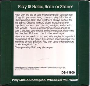 Championship Golf (1983) - Box - Back Image
