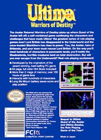 Ultima: Warriors of Destiny - Box - Back Image