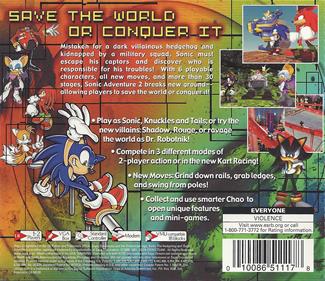 Sonic Adventure 2 - Box - Back Image