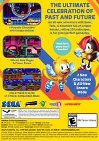 Sonic Mania - Fanart - Box - Back