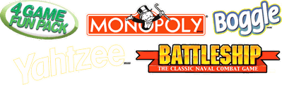 4 Game Fun Pack Monopoly/Boggle/Yahtzee/Battleship - Clear Logo
