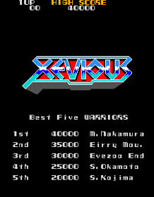 Xevious - Screenshot - High Scores