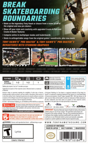 Tony Hawk's Pro Skater 1 + 2 - Box - Back Image