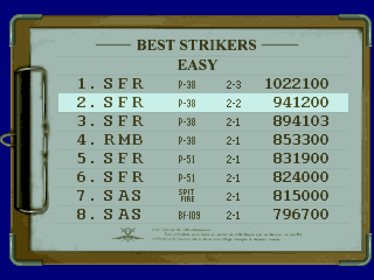 Strikers 1945 - Screenshot - High Scores