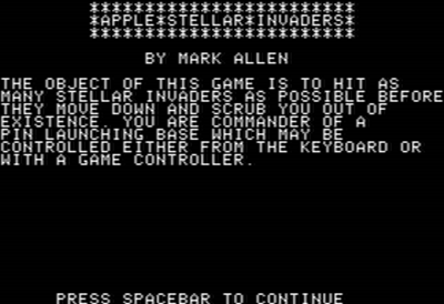 Apple Stellar Invaders - Screenshot - Game Title