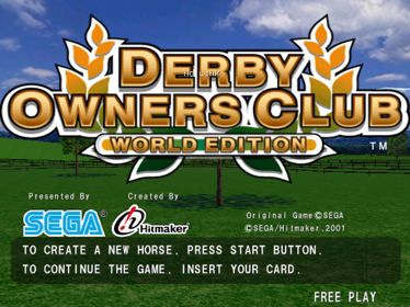 Derby Owners Club: World Edition - Screenshot - Game Title