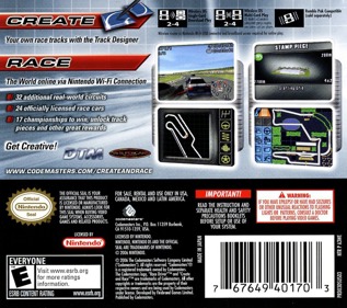 Race Driver: Create & Race - Box - Back Image