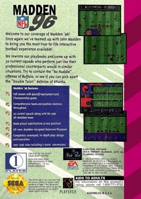 Madden '96 - Box - Back Image