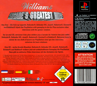 Williams Arcade's Greatest Hits - Box - Back Image