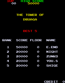 The Tower of Druaga - Screenshot - High Scores